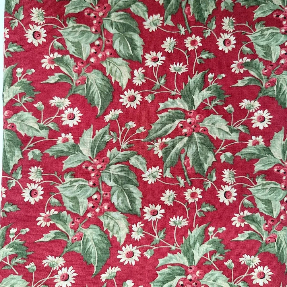 1yd Moda Poinsettia Plaza by 3 Sisters‎ Red Holly Berry Cotton Fabric 44291